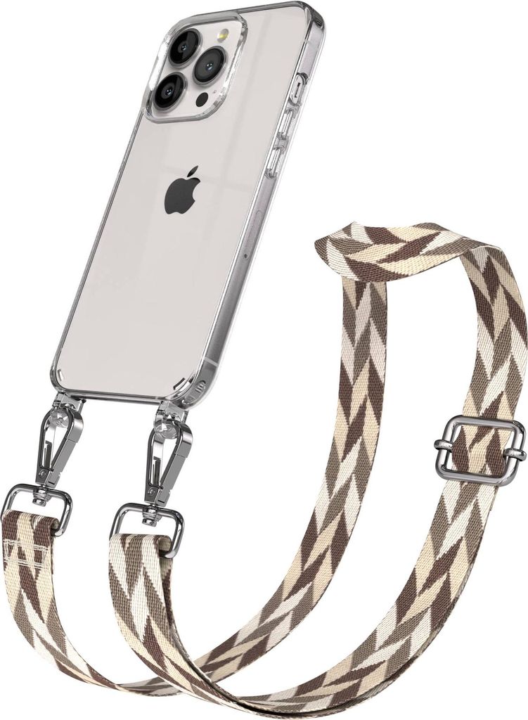 EAZY CASE Handykette - Verstellbarer Trageriemen kompatibel mit Apple iPhone 13 Pro, Handykordel mit transparenter Silikon-Hülle, Karabiner Silber...