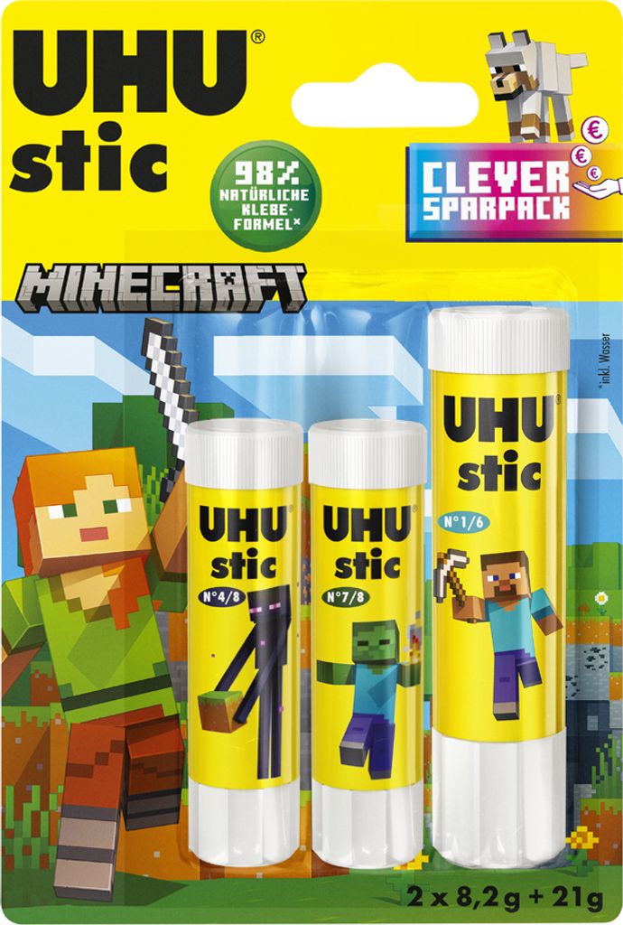 UHU Klebestift stic MINECRAFT 21 g + 2x 8,2 g Blister
