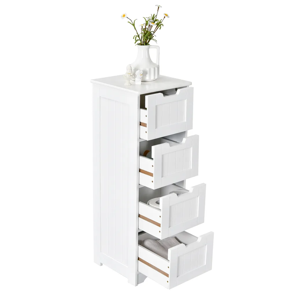 COSTWAY Mobiletto Bagno 4 Cassetti 30cm Bianco | Organizer Multiuso MDF