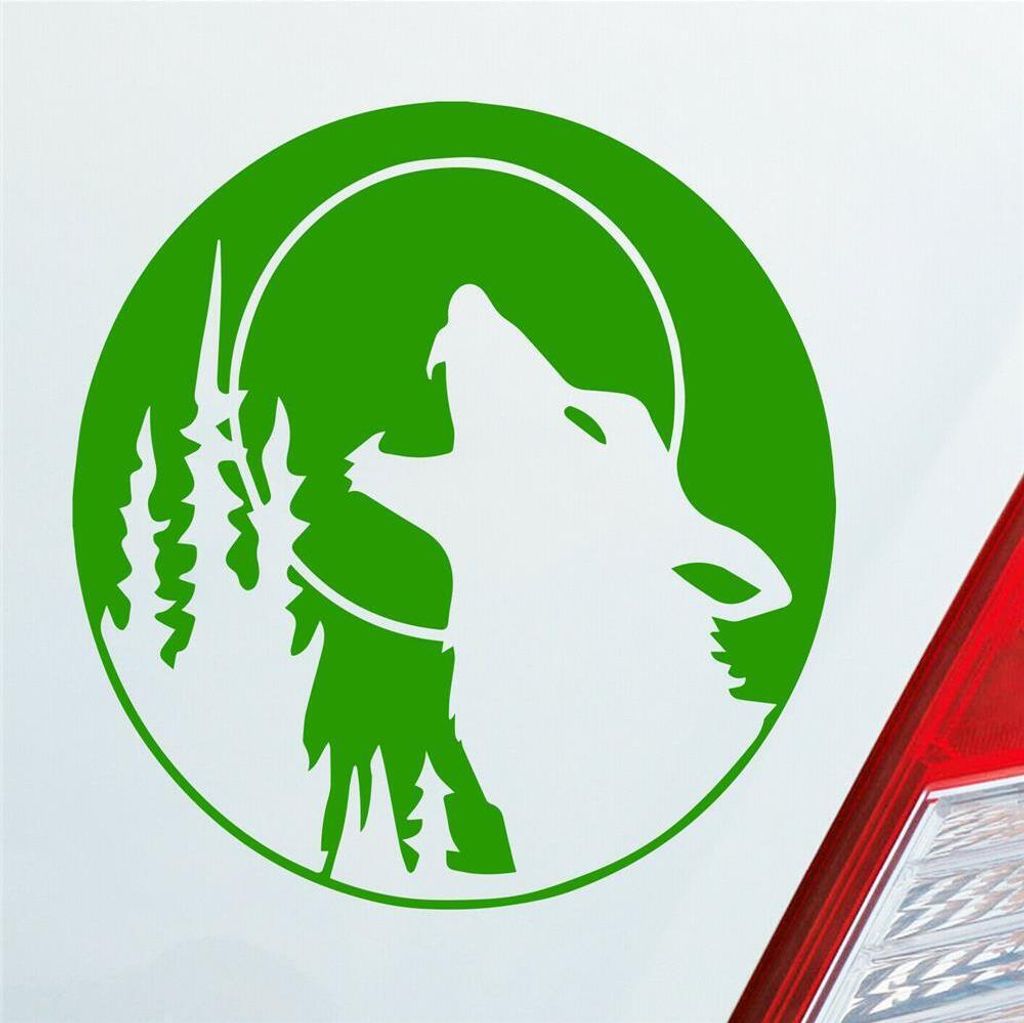 Auto Aufkleber Wolf Heulen Tuning Tier Animal Werfolf 10x10 cm Hellgrün Sticker Heckscheibenaufkleber
