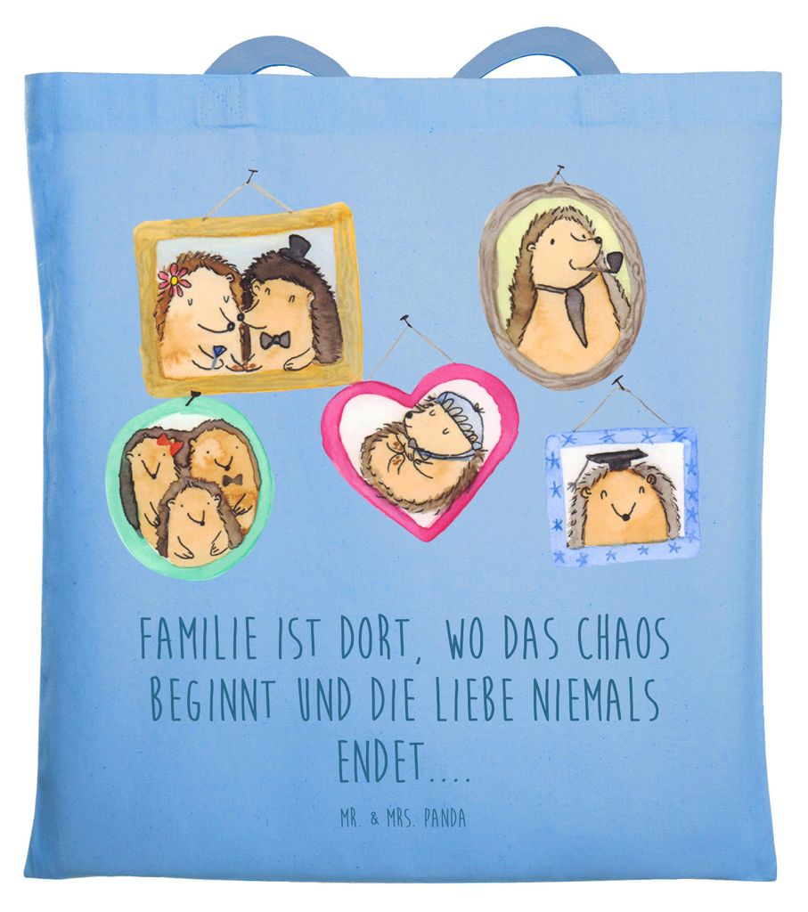 Mr. & Mrs. Panda Jutebeutel Igel Familie - Sky Blue - Geschenk, Schultasche, Bilder, Mama, Tasche, Laptoptasche, Muttertag, Tote Bag, Papa, Glück,...