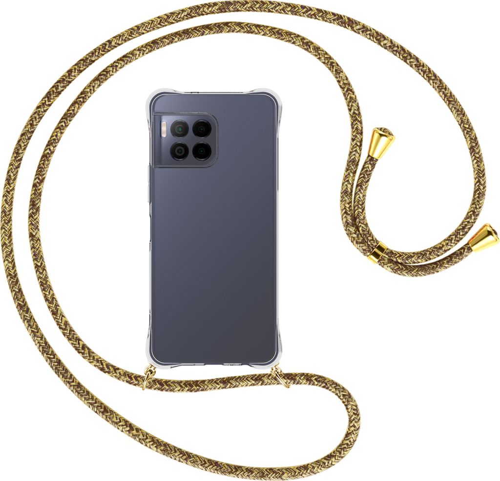 Handykette Backcover-Schutzhülle mit Band (Metall goldfarben) für T-Mobile REVVL 7 Pro 5G / T Phone 2 Pro 5G - braun+beige