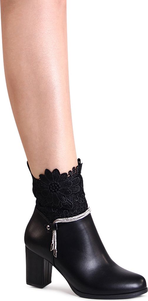 topschuhe24 2880 Damen Stiefeletten Ankle Boots Spitze Glitzer, Farbe:Schwarz, Größe:36 EU