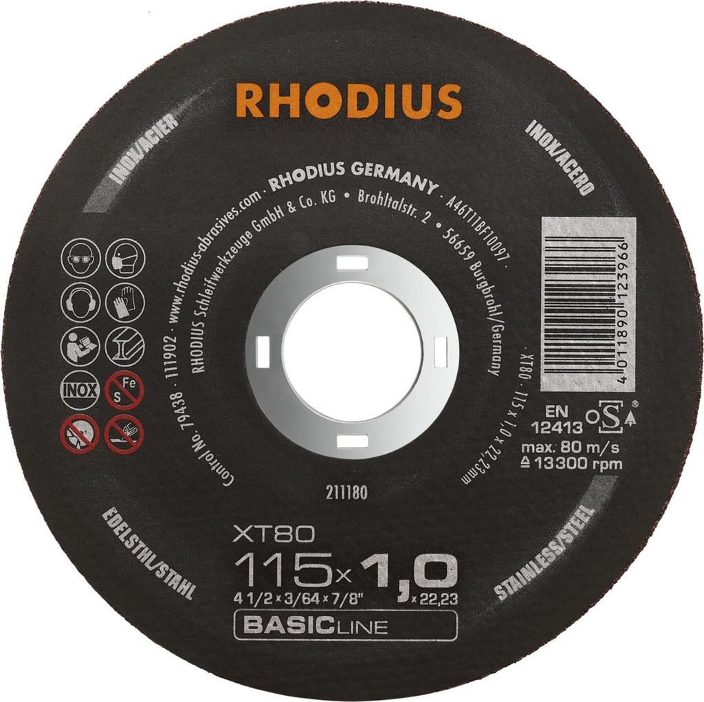 RHODIUS BASICline XT80 Extradünne Trennscheibe 115 x 1,0 x 22,23 mm 50 Stk