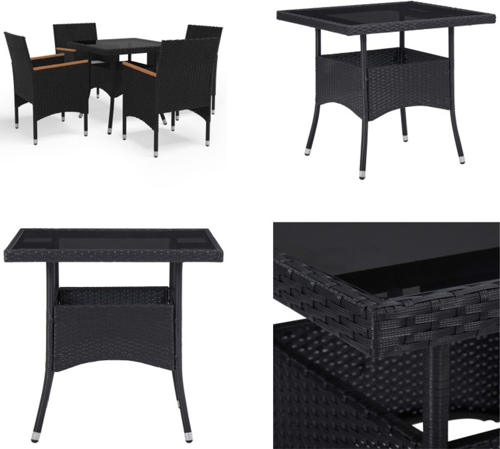 vidaXL 5 tlg. Garten Essgruppe Schwarz Poly Rattan und Akazienholz - Gartenmöbel Set - Gartenmöbel Sets - Garten Essgruppe - Garten Essgruppen