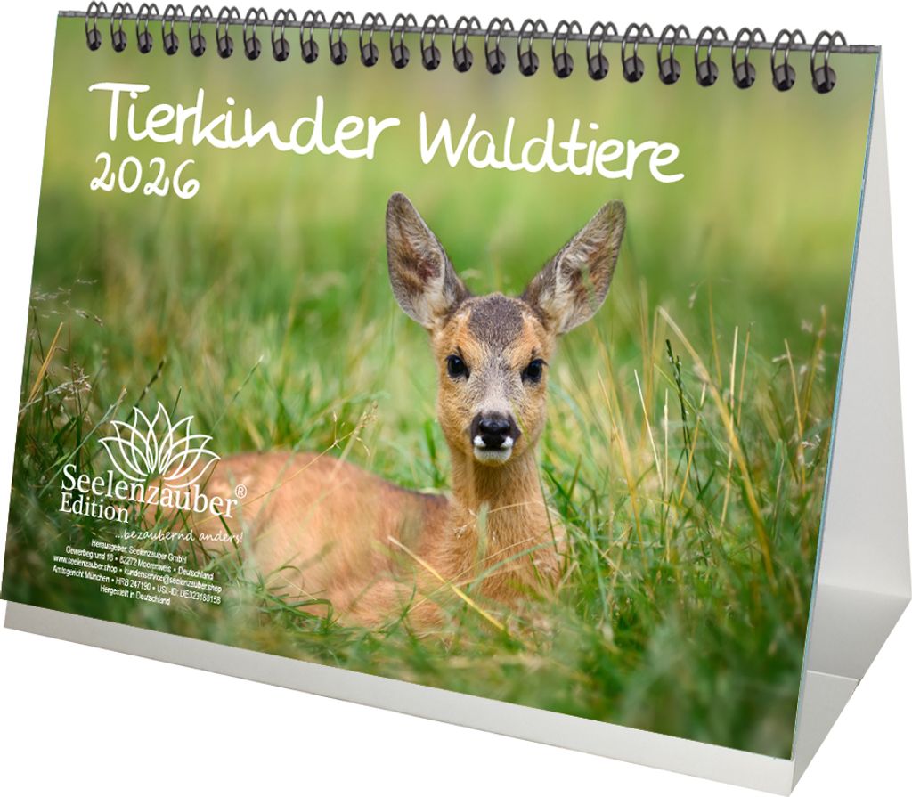 Tierkinder Waldtiere DIN A5 Tischkalender für 2026 Tiere im Wald - Seelenzauber