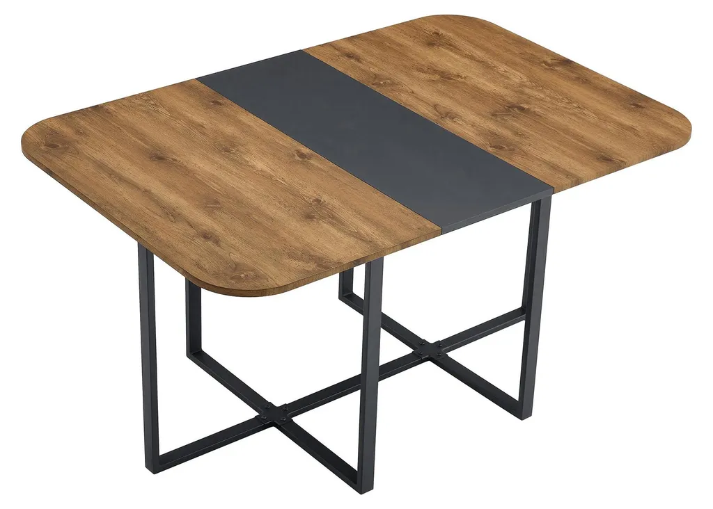 Table à rallonges bois et métal noir 4-6 personnes style moderne Loft