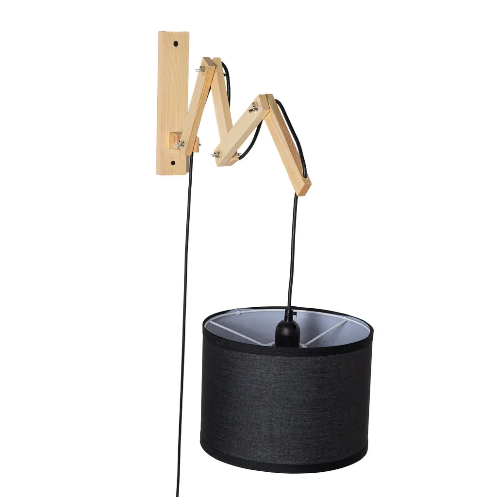 Applique murale bois gain de place ZIGZAG avec abat-jour noir orientable