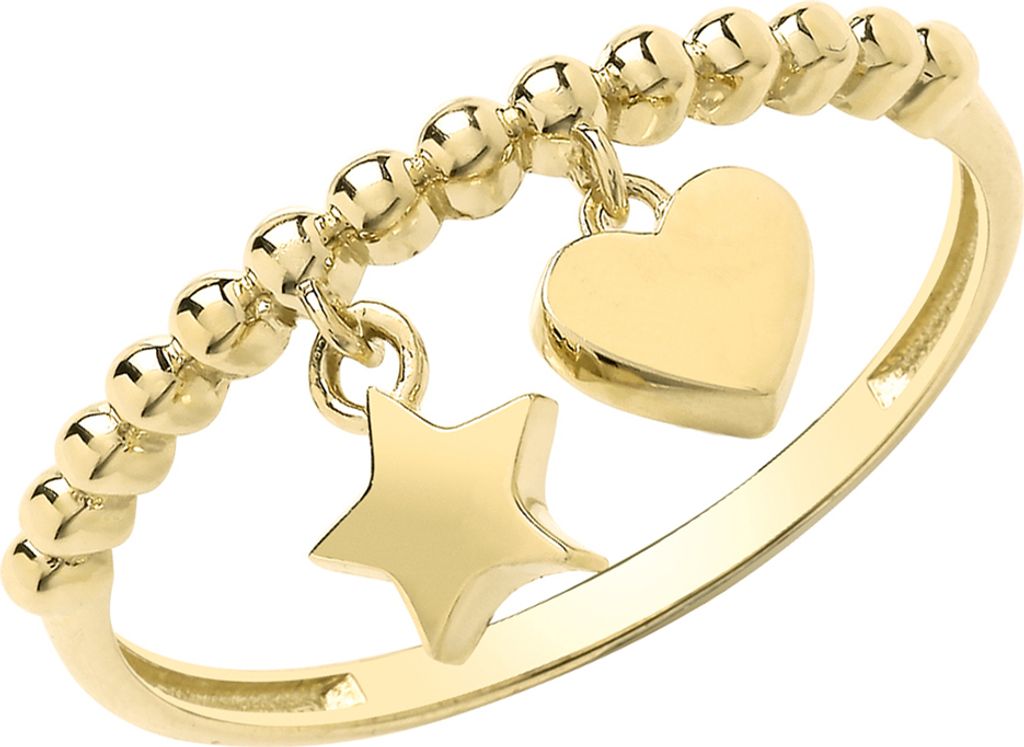 Schöner 9 Karat (375) Gold Herz Stern Damen - Ring, 58 (18.5); TRS35192RSQ