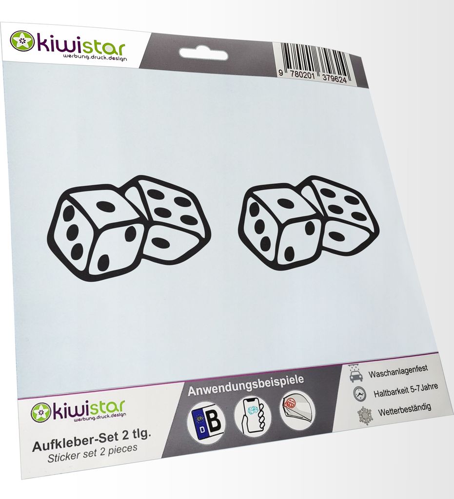 Kiwistar - 2x Kennzeichenaufkleber - mattschwarz - 21 mm Spielwürfel - Dice - Craps - Augenwürfel - Autoaufkleber - Aufkleber für Auto, Laptop, ...