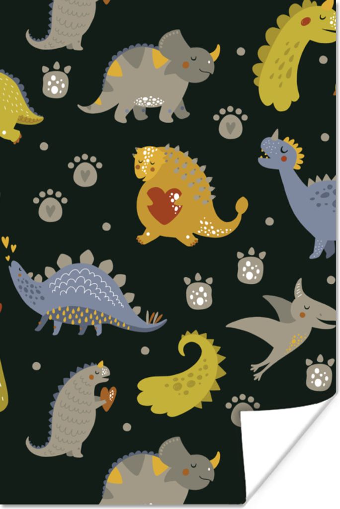 MuchoWow Poster Dino - Kinder - Schnittmuster - Jungen - Mädchen - Dinosaurier 80x120 cm - Papierdruck