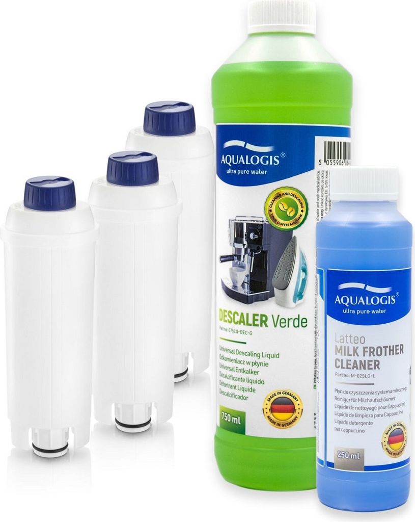 Set für Delonghi Aqualogis AL S002 3-tlg., Entkalker Verde 750ml, Latteo 250ml