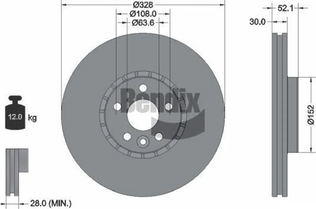 Disque de frein BDS1364HC BENDIX à haute teneur en carbone XC60