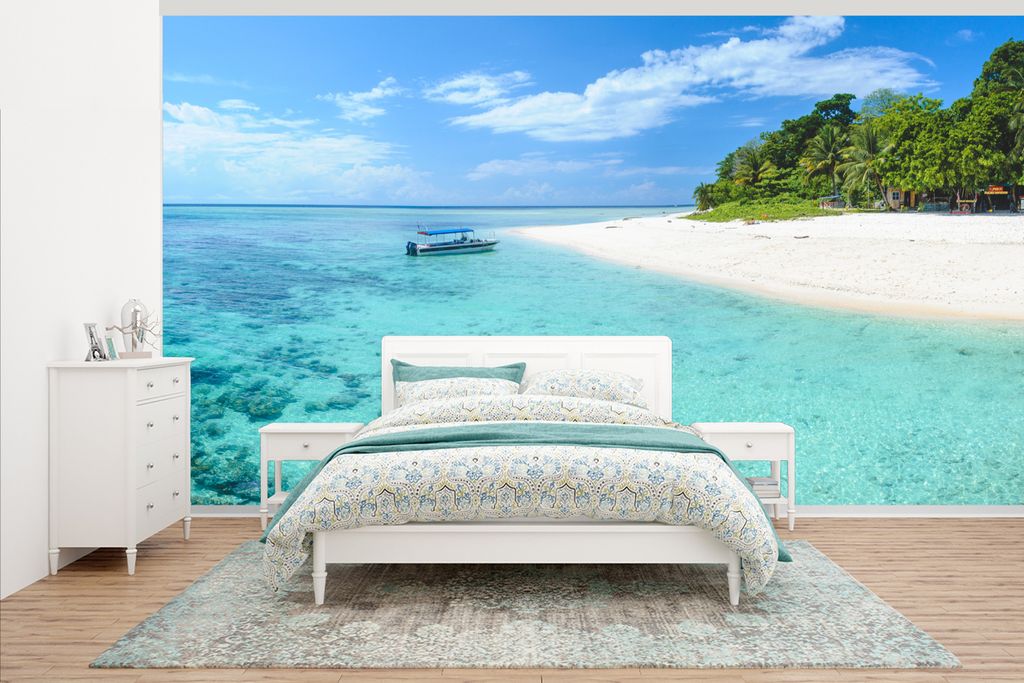 MuchoWow Fototapete für Wohnzimmer oder Schlafzimmer Wandtapete Vinyl Motivtapete Wasser auf der Insel Sipadan vor der Küste von Borneo - 395x2...