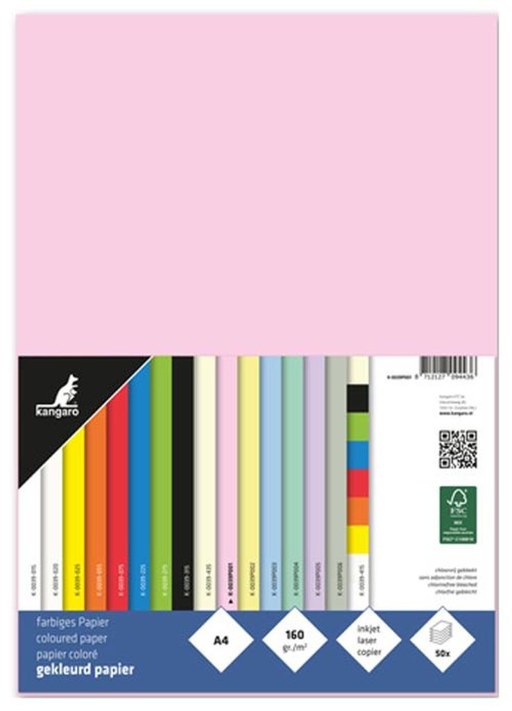 kangaro Multifunktionspapier DIN A4 160 g/qm pastellrosa 50 Blatt