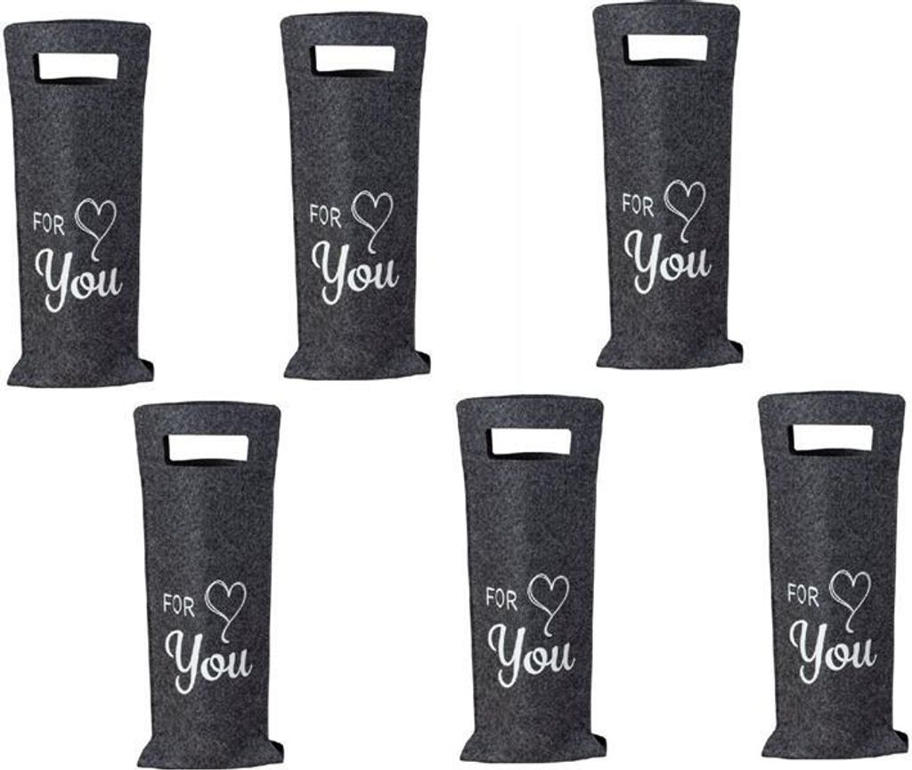 6 Stück Flaschentüten aus Filz Spruch "For You" Geschenktaschen Weinflaschen