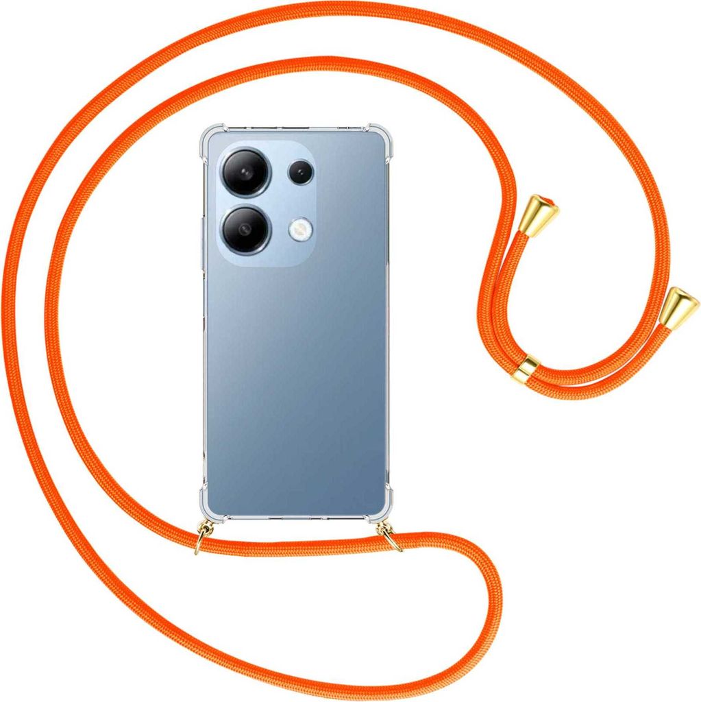 Handykette Backcover-Schutzhülle mit Band (Metall goldfarben) für Xiaomi Poco M6 Pro (6.67'') - neonorange