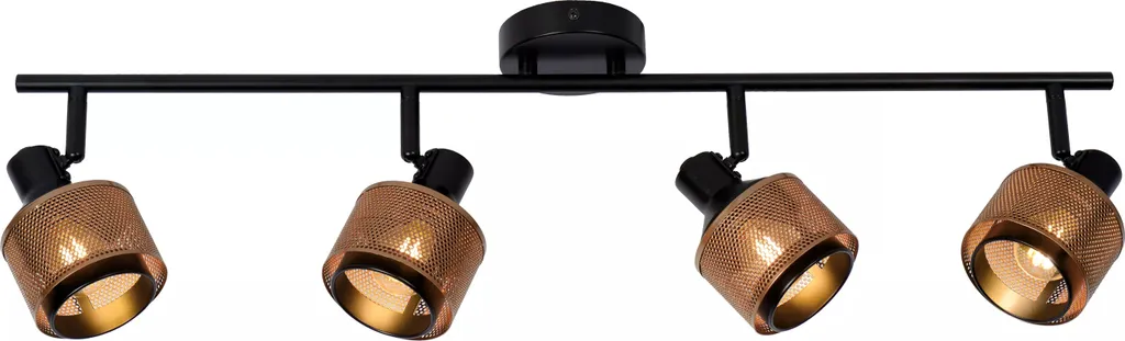 Plafonnier industriel RAFA noir et or à 4 spots orientables Lucide E14