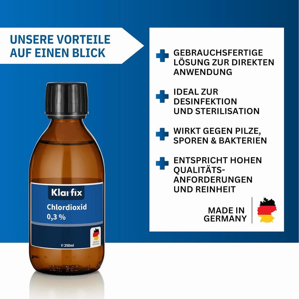 Chlordioxid 0,3% | CDL CDs | Fertiglösung zur Trinkwasser-Desinfektion für unterwegs | Sterilisation, antibakteriell, Germany (1X 250ml)