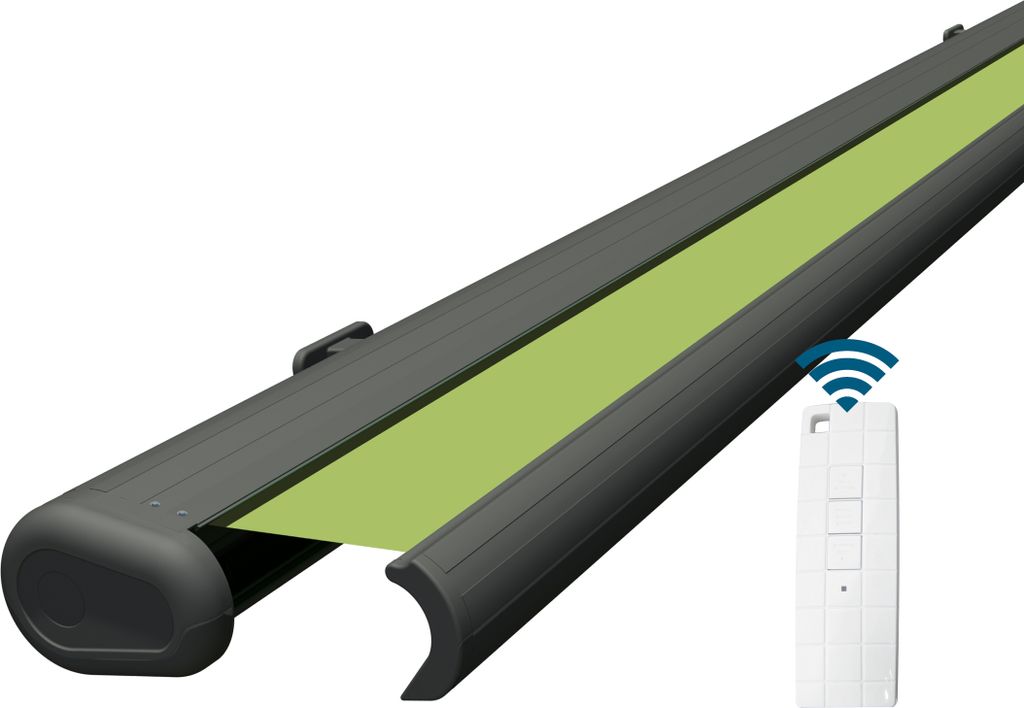 Eclipse Premium elektrische Vollkassettenmarkise Grau 3,5x3 m Tuch: Apfel