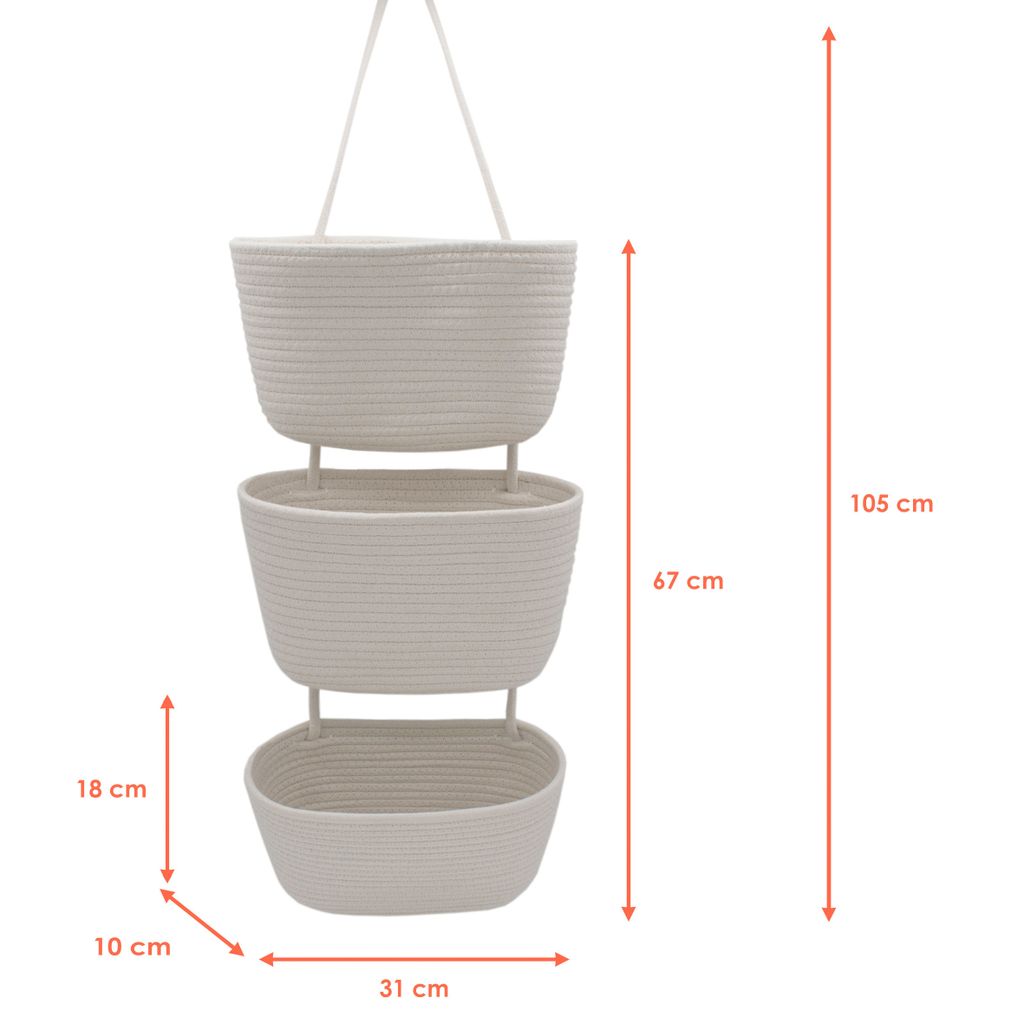 Stoff Hängekorb weiß mit 3 Etagen - 105 x 31 cm - Produktbild 2