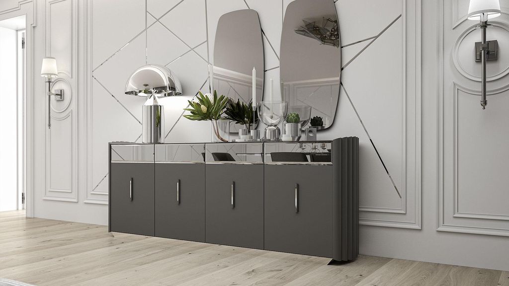 Modernes Sideboard mit 2x Spiegeln Designer Luxus Esszimmer Möbel Holz