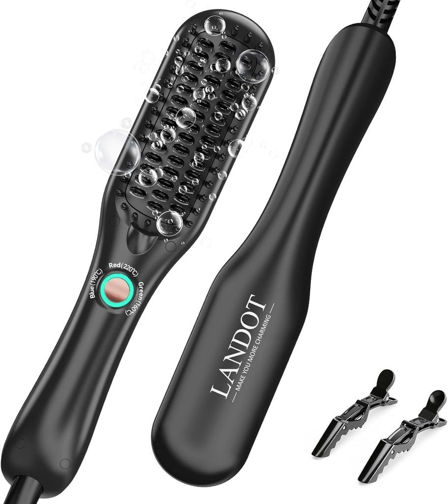 LANDOT Mini Glättbürste Haarglätter Bürste: Kleines Glätteisen & Haarbürste für Kurze Mittleres Haare - Ionen Keramikbeschichtung Für Glatt...