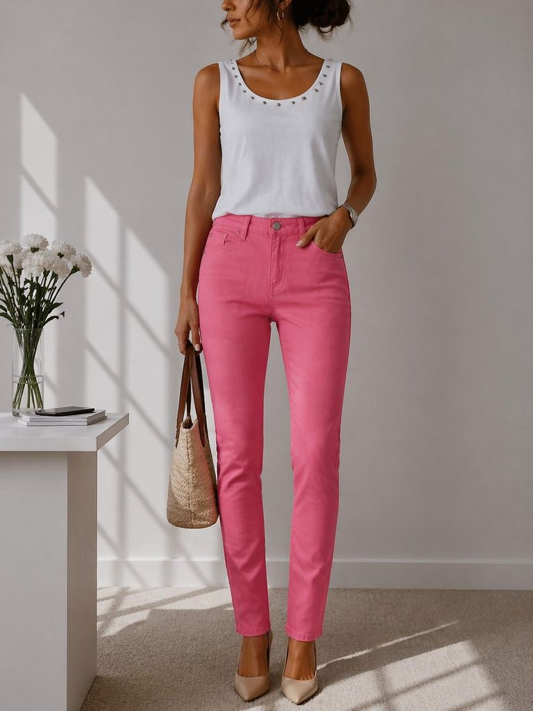 56021 Pierre Cardin Claire Damen Jeans Pink W29 L32 (EU 38) – Baumwolle, Stretch, schmaler Schnitt