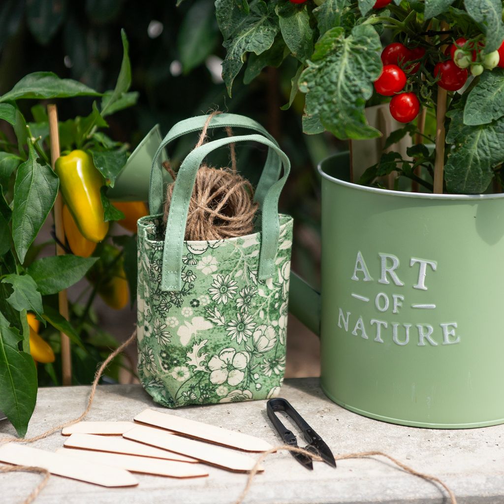 Gartenutensilien Set - Jutekordel, Fadenschere, Pflanzenstecker & Tasche für Balkon & Garten