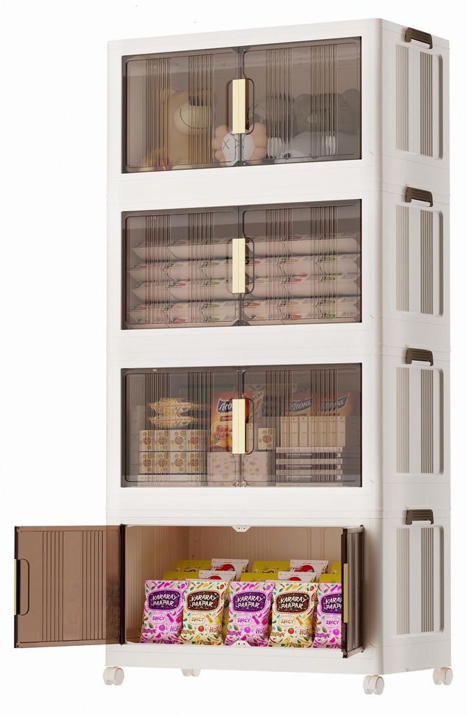 Aufbewahrungsbox mit Deckel – 332 l. Große, stapelbare Kunststoffbox mit Deckel, 4 Ebenen und 1 Deckel, zusammenklappbare Aufbewahrungsbox für ...