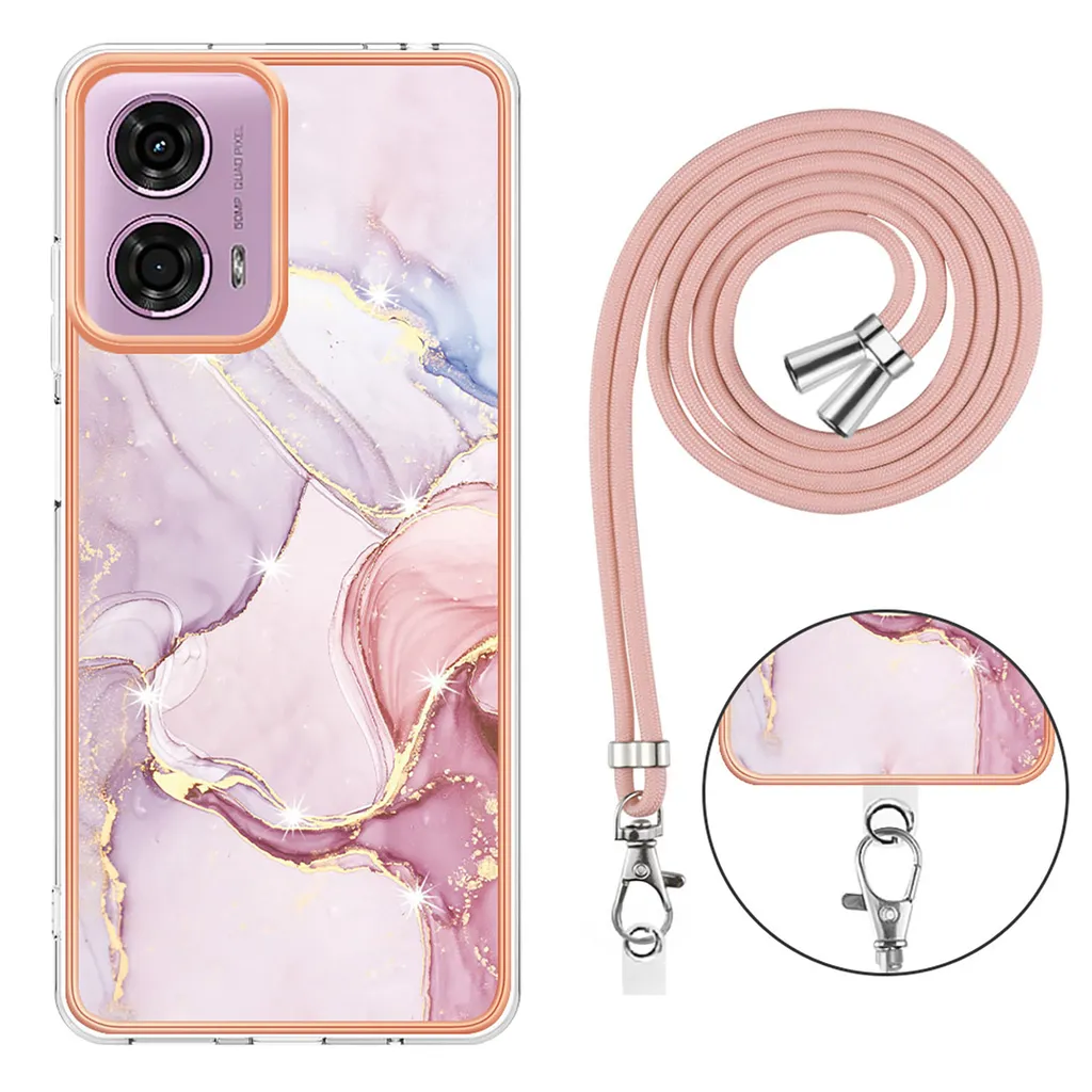 Custodia Anti-Caduta Per Motorola Moto G24, Glitter Rosa Con Specchio, Supporto Ad Anello, Ciondolo Cuore E Cinturino Da Polso, Cover Con Brillantini E Staffa