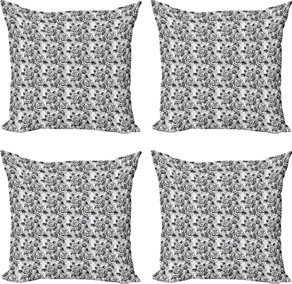 ABAKUHAUS Schwarz und weiß Kissenbezug Set (4 Stück), Romantisches Soulful, Moderner Doppelseitiger Digitaldruck, 60 cm x 60 cm, Pale Grau Schwar...