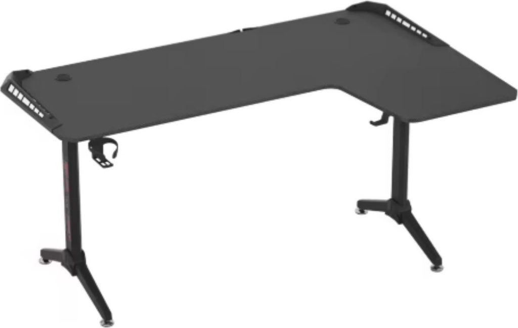 Gaming Schreibtisch Brutal – L-förmiges Eckbüro mit RGB LED – 162cm – Metallgestell – Beker- & Headset-Halter – Modern & Robust