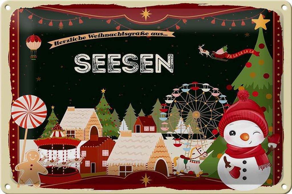 Blechschild Weihnachten Grüße aus SEESEN 30x20cm