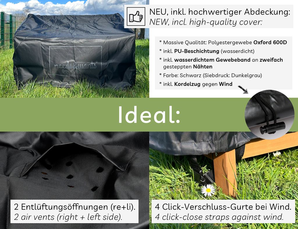 needs&wants® Gartenbank Holz wetterfest mit Stauraum und Produktbild 3