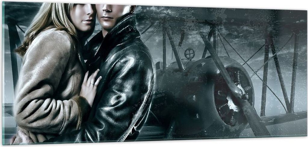 Bilder auf glas - Liebe Paar Avionik Flugzeug klassisches Flugzeug - 100x40cm - Glasbilder - Wandbilder - Kunstdruck - Wanddekoration aus Glas - Gl...