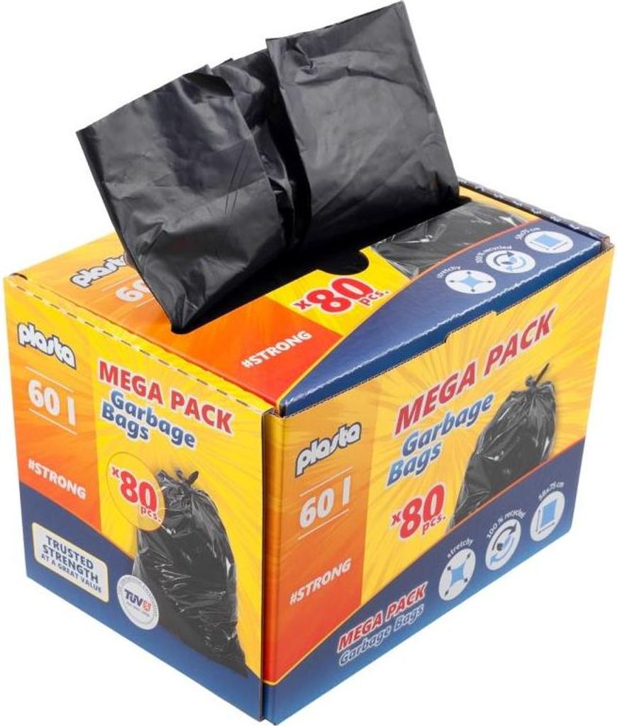 Müllsäcke aus recyceltem Plastik schwarz Abfallsack Müllbeutel 80 Stück 60 L