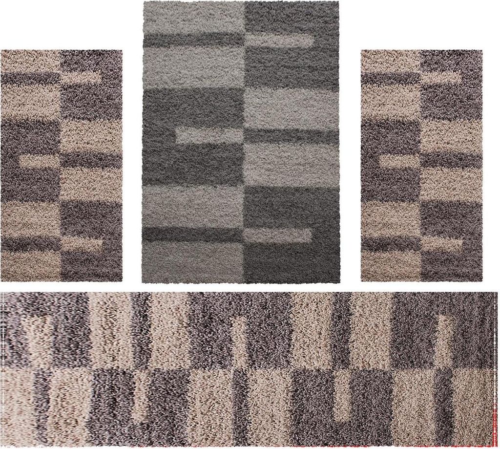 Villa Möbel Galiva Teppich-Set Taupe - 4-teiliges Set für Ihr Zuhause, Grösse:1 x 160x230 cm + 2 x 80x150 cm + 1 x 80x250 cm
