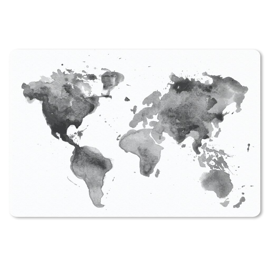 MuchoWow Mauspad Mousepad Weltkarte - Aquarell - Schwarz - Weiß - Kinder - Jungen - Mädchen 27x18 cm - Mousepads - Maus Mat - Pad - Mausunterla...