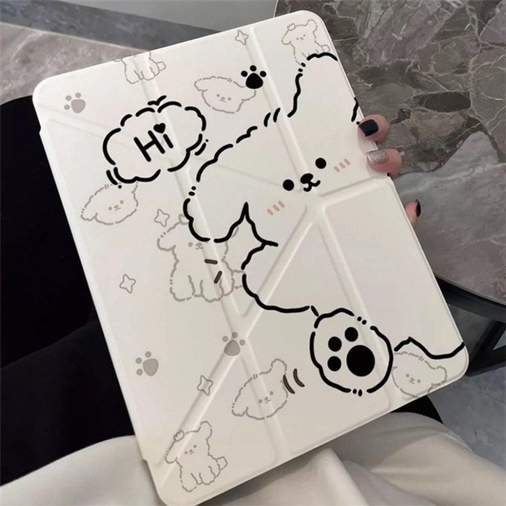 Tablet Hülle für iPad 11 A16 2025 Case Cover Tasche Stifthalter Y-Faltbar Weißer Welpe