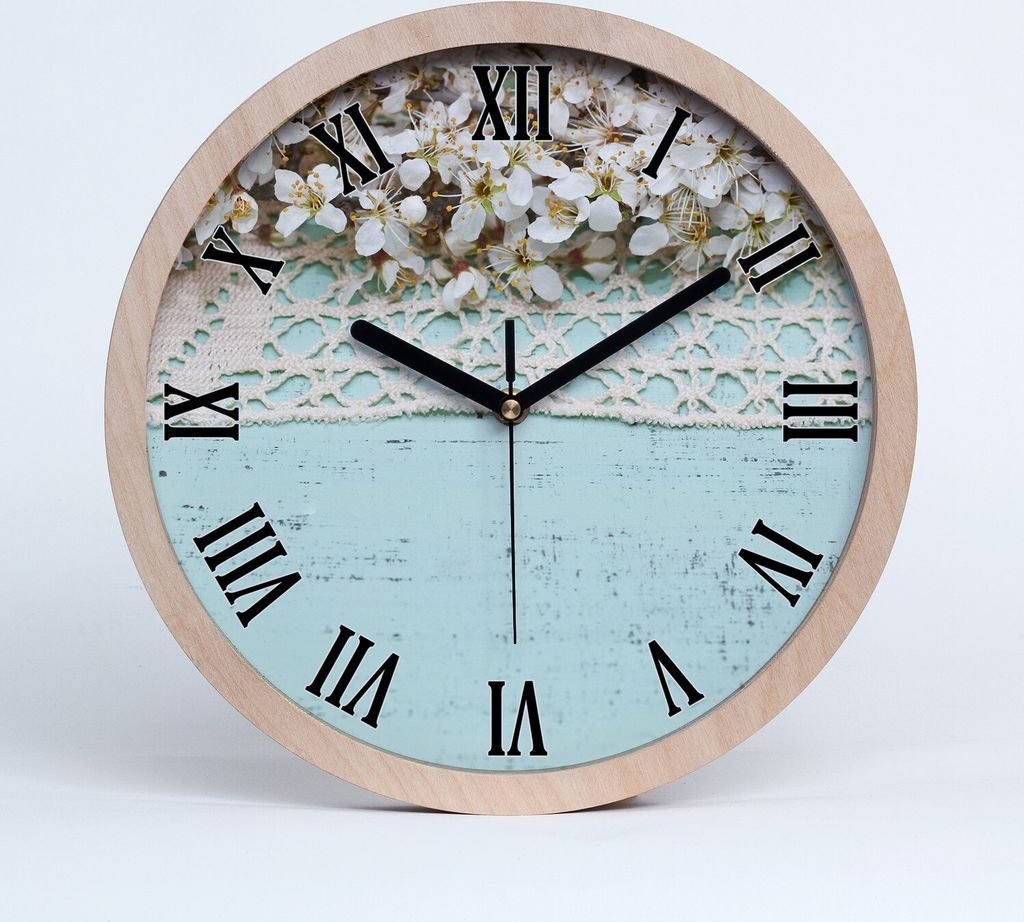 Holzuhr 30fi cm wanduhr - schwarze Spitzen - Kirschblüten