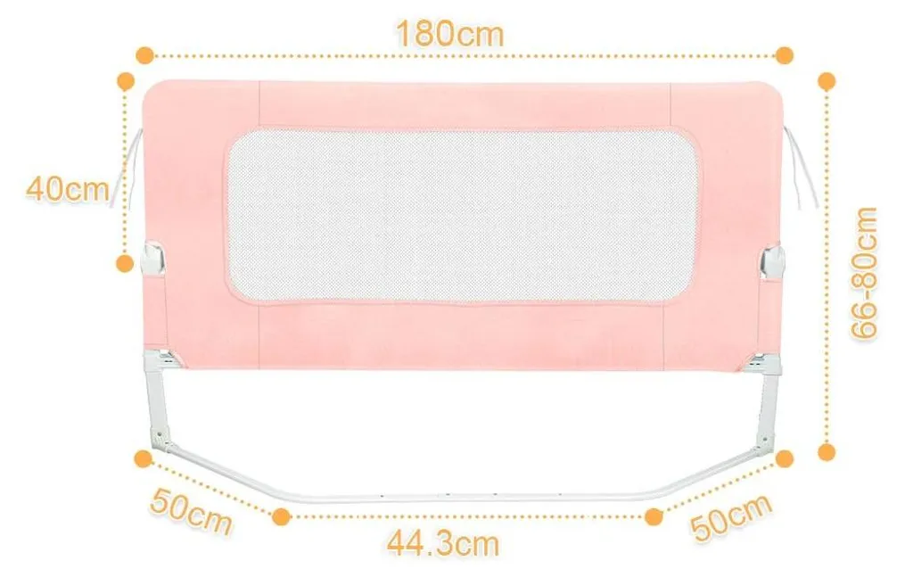 Barrière de Lit Enfant 180 cm Rose - Cadre Métal et Hauteur Réglable