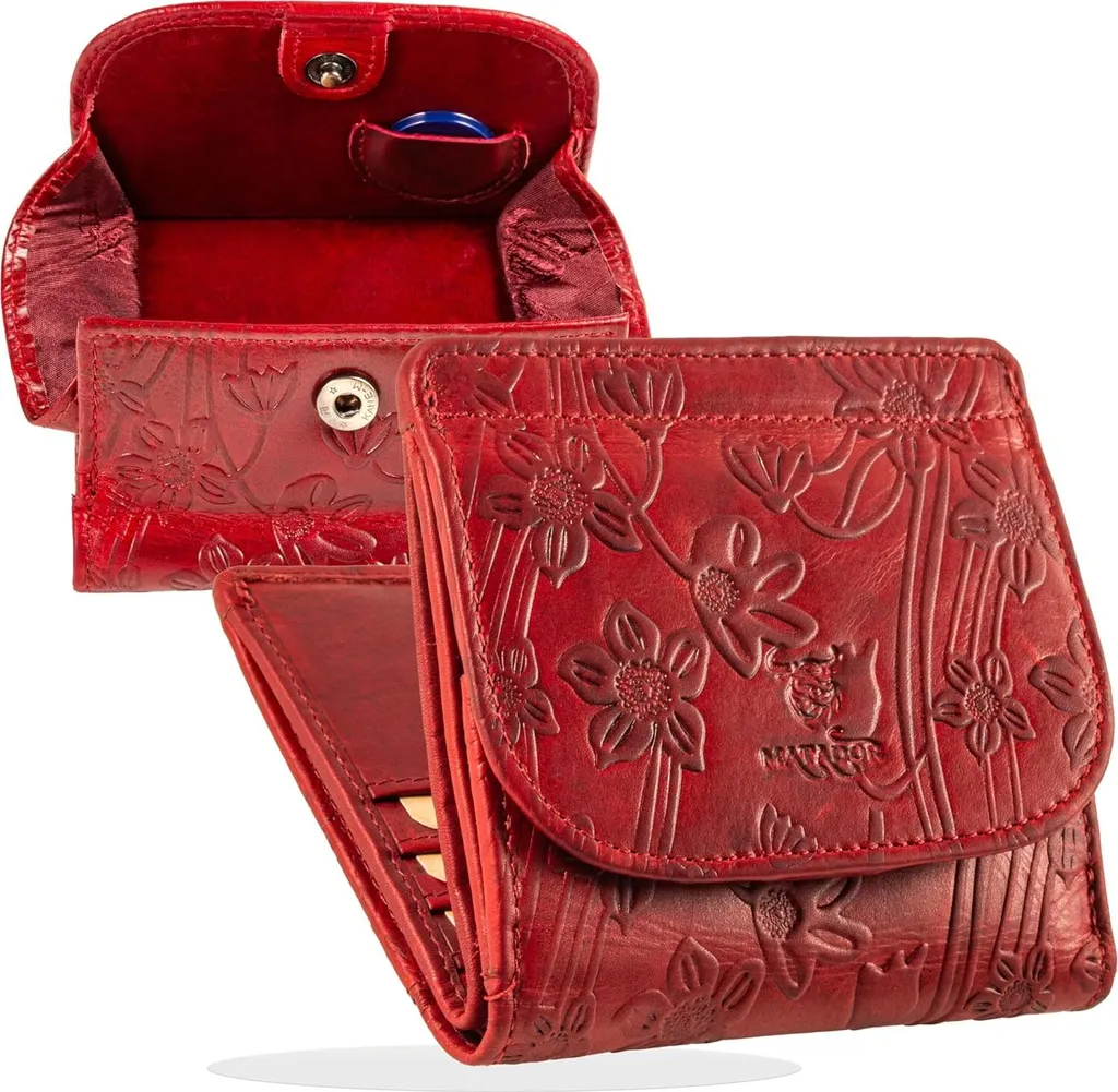 Portafoglio Uomo In Pelle Con Blocco RFID, Bifold Sottile Con Portamonete E Finestra ID, Rosso Vino - 5