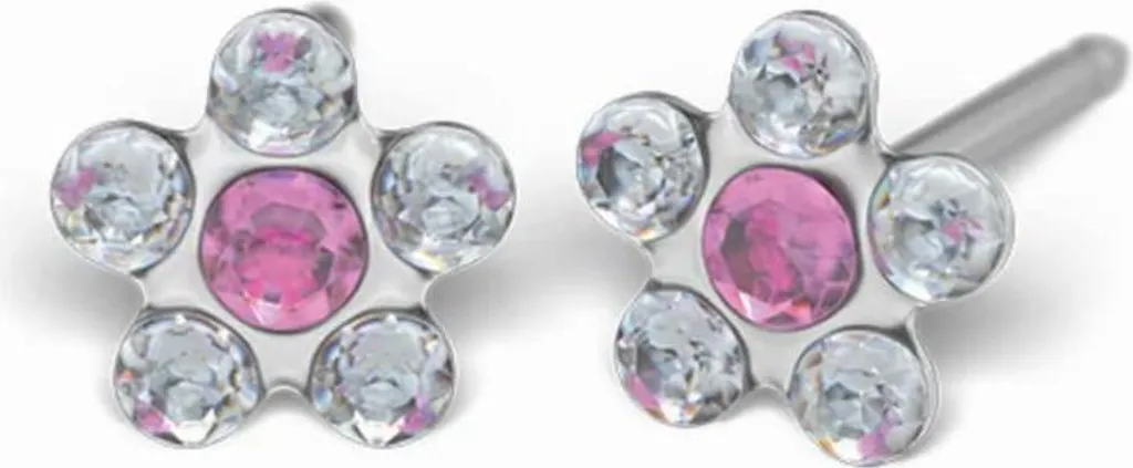 Orecchini Studex 5mm Margherita Cristallo Rosa Acciaio Chirurgico
