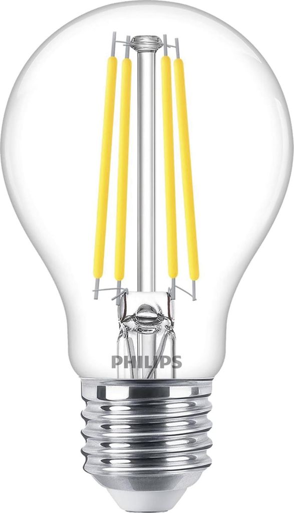 A close-up studio shot of a Philips LED light bulb against a white background.