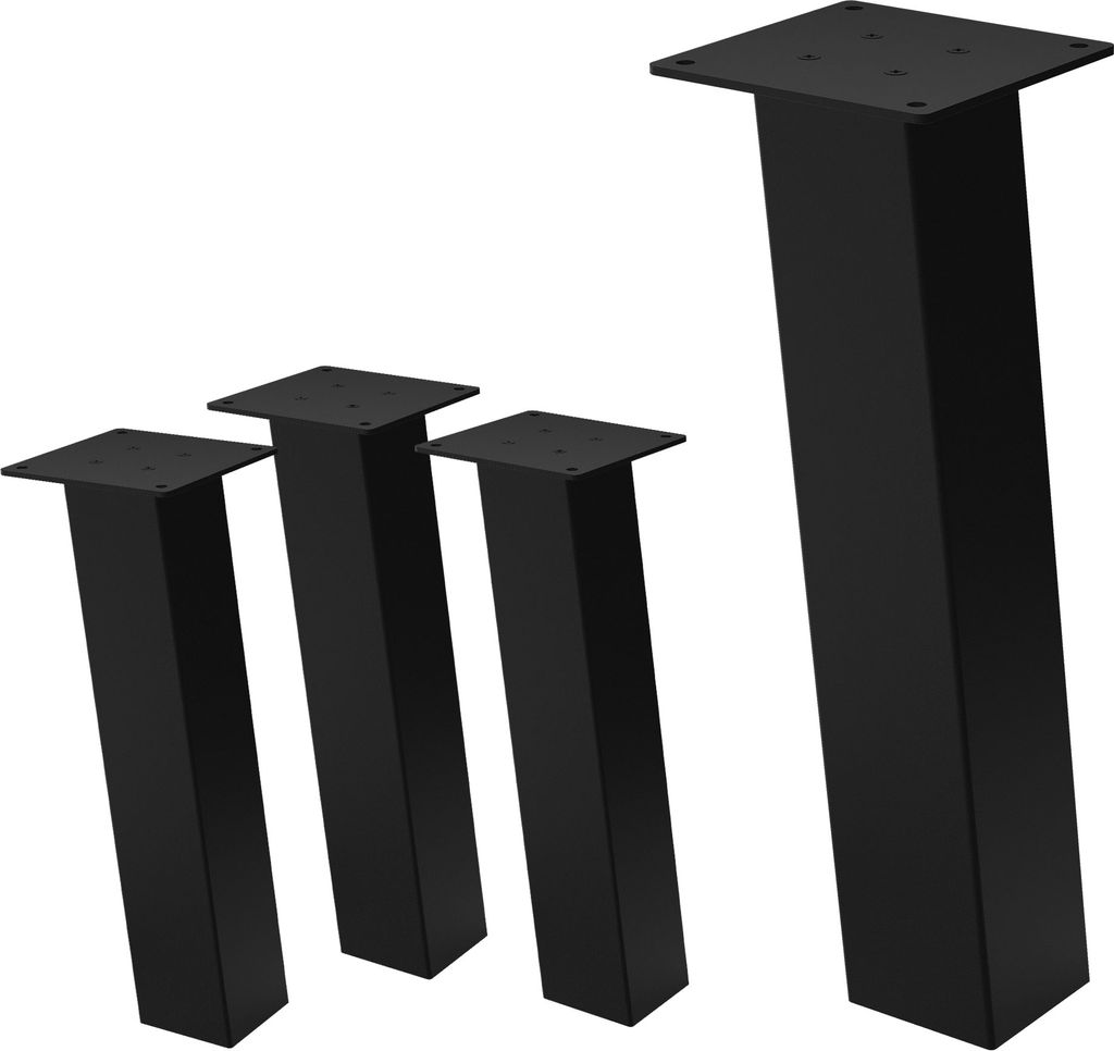 ML-Design 4er Set Tischbeine / Bankkufen schräg, 42 cm, Schwarz glänzend, aus pulverbeschichtetem Stahl, eckig, Profil 8x8 cm, I-Form 96° Neigung