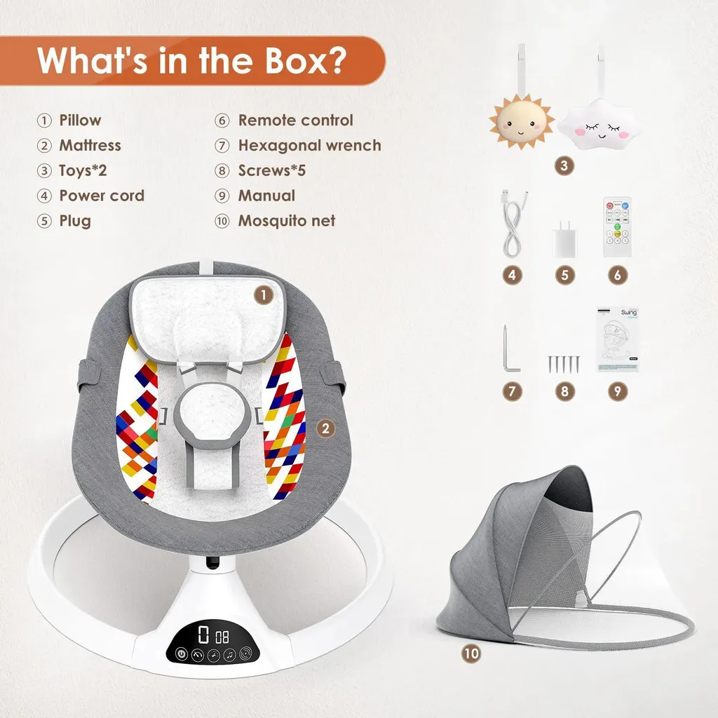 Balançoire pour Bébé Connectée Bluetooth avec 5 Vitesses de Bercement