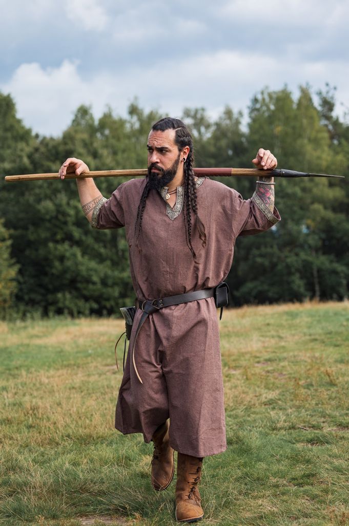 Wikinger Kurzarmtunika mit Bordüre "Richard" Braun XXL