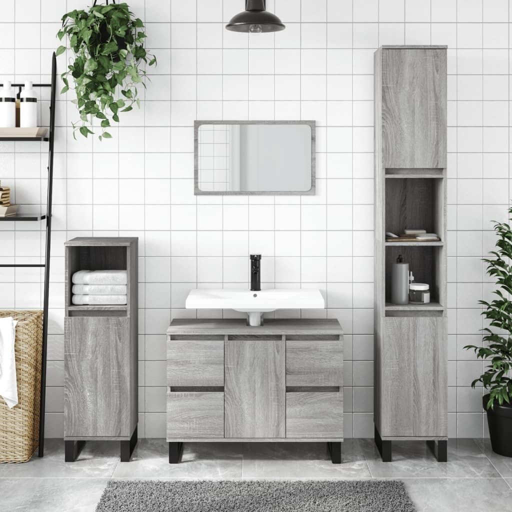 "2026 Promotion" Badschrank - Badezimmerschrank - Grau Sonoma 30x30x100 cm Holzwerkstoff - Badezimmer CC29668