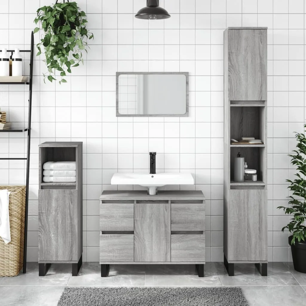 Mobiletto Bagno Effetto Legno Sonoma Grigio 100cm | The Living Store